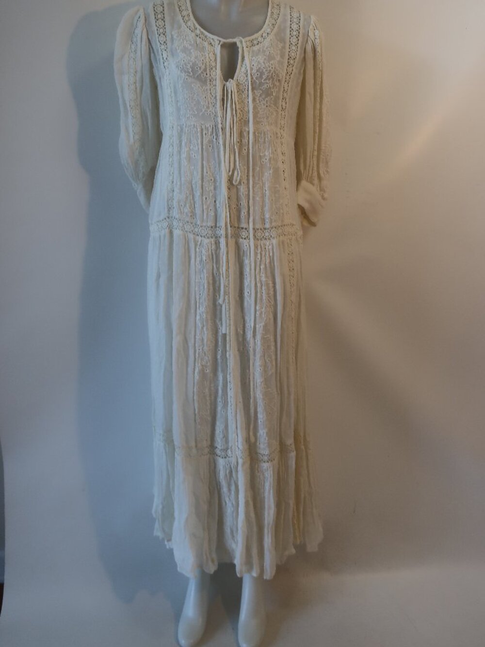 Women LoveShackFancy Ivory (Item-405) Floral Embroidered Swiss Dot Dress P US/XS